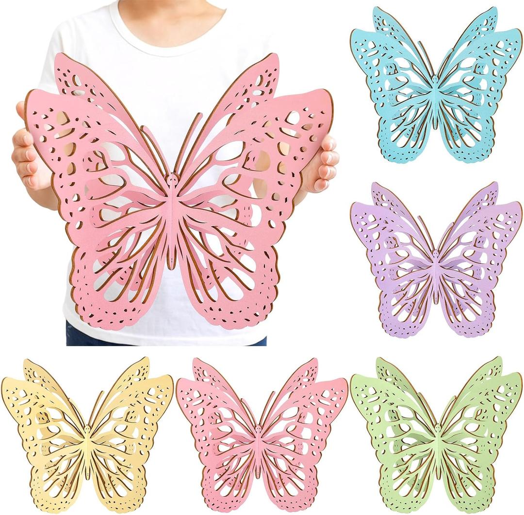 Yerliker 5 Pcs Wooden Large Butterfly Centerpieces for Tables 10 x 7 Inch 3D Butterfly Party Decorations for Birthday Baby Shower Wedding Tabletop Ornaments Tea Party Decor