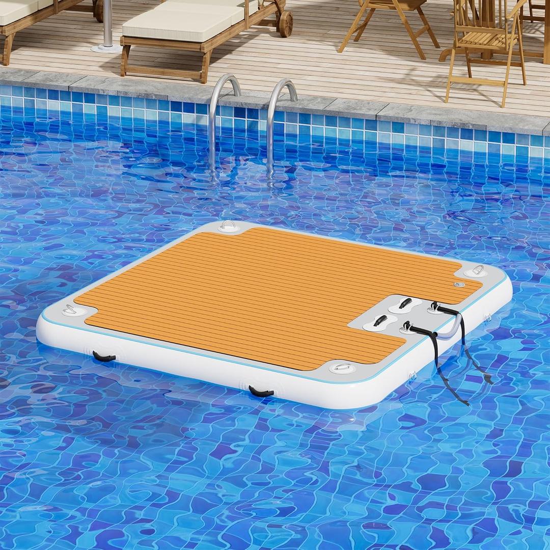 Inflatable Floating Dock, Non-Slip EVA Air Dock Platform loating Island Raft with Rope Ladder for Pool Lake Beach Ocean 6x8 ft 