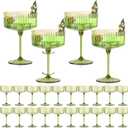 24 PCS Gold Rim Plastic Champagne Coupe Cup Sage Green Ribbed Coupe Glasses 10oz Detachable Espresso Martini Glass Vintage Margarita Glassware Cocktail Glass Set for Baby Shower Christmas Wedding
