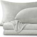 BEDELITE Flannel Sheets Queen Size Light Grey - Super Soft Fleece Sheets Set Fluffy Extra Plush, 4 Piece(Include Fitted Sheet, Flat Sheet, 2 Pillowcases)