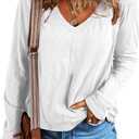 EVALESS Womens Tops Fashion V Neck Long Sleeve Shirts Casual Fall Outfits Basic T Shirts Blouses Top Women's Clothing (Medium)