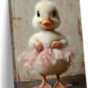 Framed Pink Ballet Skirt White Duck Canvas Wall Art Cute Duck Picture Wall Decor Funny Animals Poster Print for Kids Room Nursery Little Girl's Room Painting Artwork Home Decoration Ready to Hang