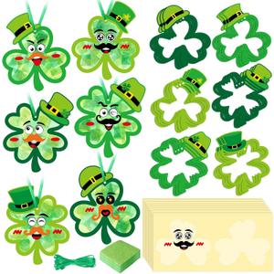 Tinlade 24 Pcs St Patricks Day Crafts Kit Lucky Shamrock Suncatcher Craft Irish Day Window DIY Tissue Paper Suncatcher Decoration Ornament for Classroom St Patricks Party Favor Supplies, 6.9 x 5.9 inches