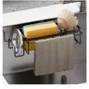 TAILI Sponge Holder with Strong Suction Cup, 4-in-1 Rustproof Sink Organizer - Sink Caddy Holds Sponges, Brushes, Stoppers & Scrapers -Black