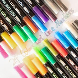 24-Pack Shimmer Silver Outline Pens, Glitter Markers Metallic Ink Waterproof Quick-Dry Low-Odor Fiber Tip for Journals Greeting Cards Bullet Notes Vibrant Durable