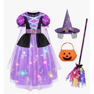 Meland Witch Costume for Girls, Light Up Halloween Costumes for Kids Toddlers 3-10, Witch Dress for Girls Dress Up 5-6Y, M