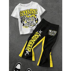 Cakaner Boys Clothes Long Sleeve Cartoon Shirt and Wide LegPant Sets Fall Outfits Size 9-10 T