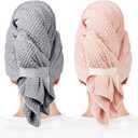 2 Packs Large Microfiber Hair Towels for Women, Super Absorbent & Quick Dry Hair Towel Wrap for Curly Hair Long & Short Hair- Anti-Frizz Hair Turbans for Wet Hair - 27.5''*39.4'' (Grey, Pink)