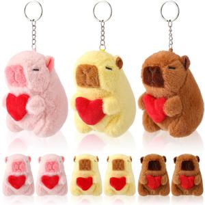 9 Pcs Capybara Plush Keychain with Heart, Cute Small Capybara Tiny Stuffed Animal Toy for Backpack Bag Charms Classroom Graduation Party Favors Father's Day Valentines Birthday Gifts