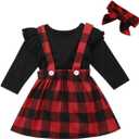 Toddler Baby Girl Infant Plain T Shirts Plaid Overall Skirt Set Cotton Outfits (110)