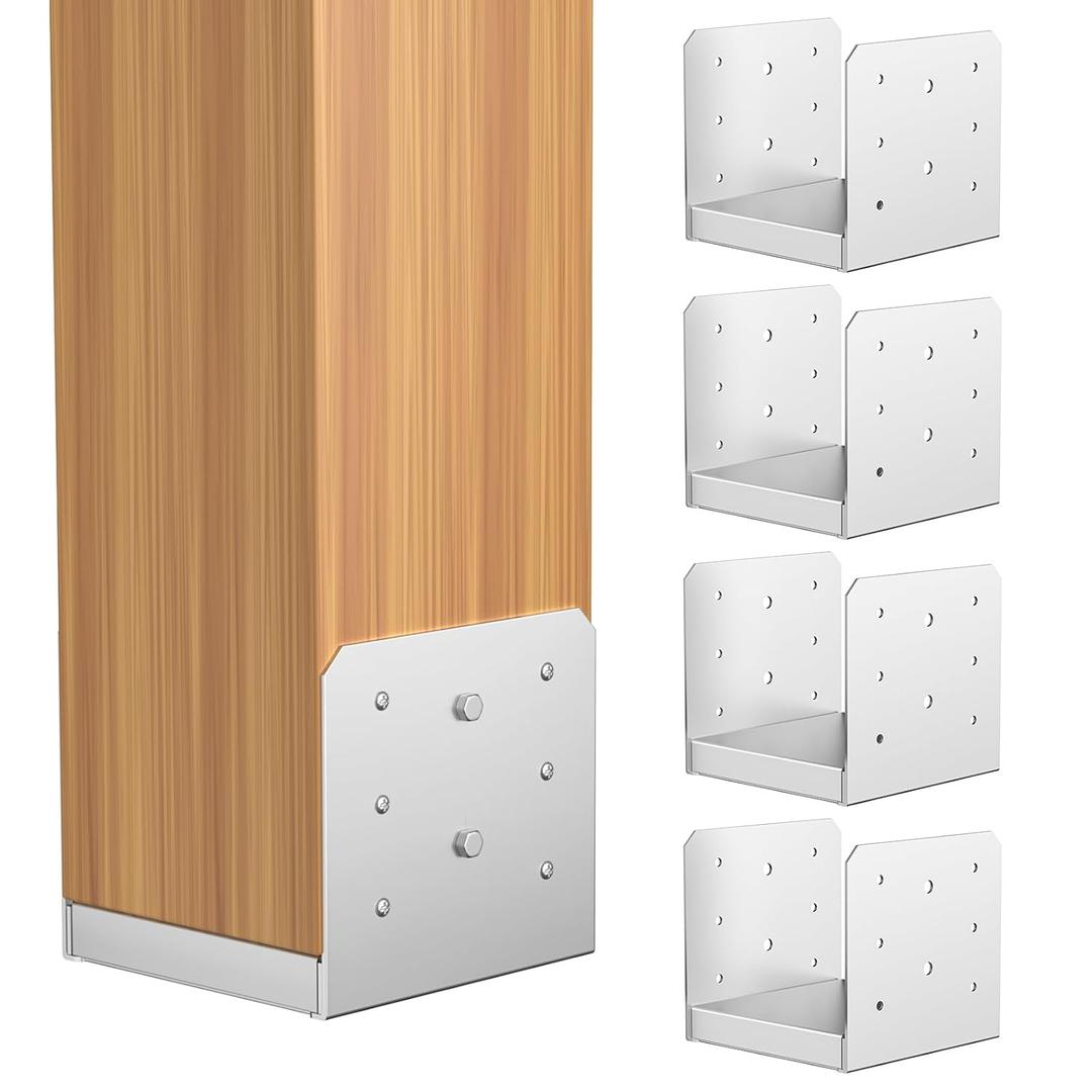 SPACEEUP 6x6 Post Base 5 Pcs, Adjustable Post Base Stainless Steel Concrete Internal 5.5" x 5.5" Post Anchor for Pavilion Deck Railing Support Decorative Anchor Plate