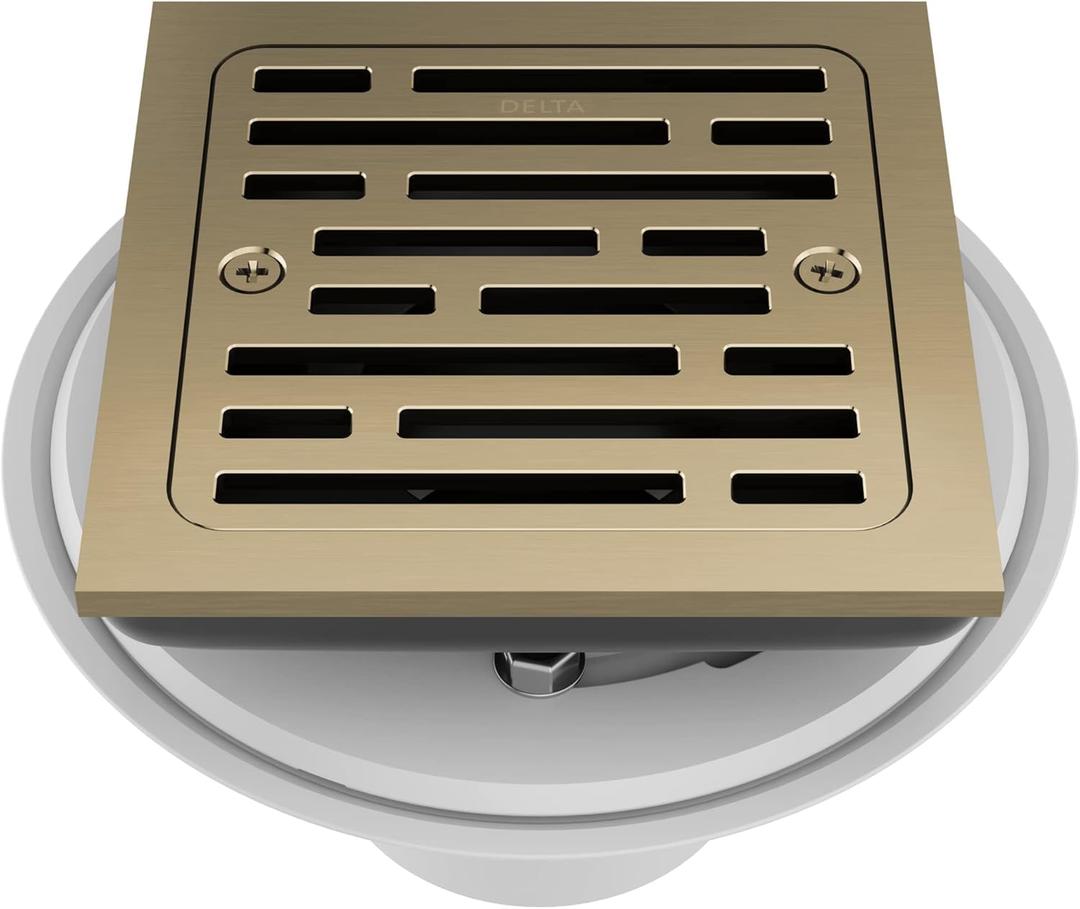 4 Inch Tile-in Champagne Bronze Shower Drain Fit for 2" PVC Pipe (Dia. 2-3/8 in) Removable SUS304 Stainless Steel Strainer Cover with Copper Layer, Champagne Gold DT062412-CZ Five Free Replacement