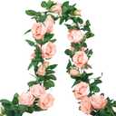 Ageomet 3pcs 19.5ft Floral Garland Pink Rose Vines Artificial Flowers, Silk Fake Flower Vines Hanging Rose Ivy for Wedding Arch Garden Background Engagement Ceremony Reception Decor
