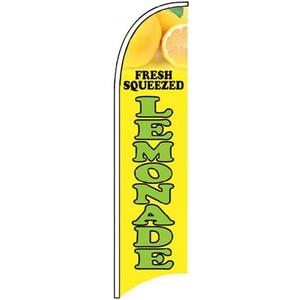 4 Less Co FRESH SQUEEZED LEMONADE Windless Swooper Flag Feather Banner Sign 2.5x11.5 ft Tall (Flag Only) 