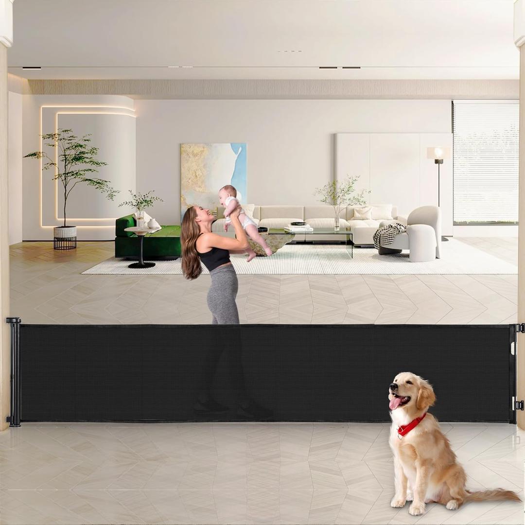 Rengue 140 Inch Retractable Baby Gates, Extra Wide Baby Gates for Large Openings, Mesh Dog Gate Retractable, Safety Gates for Kids or Pets, Extra Long Gates for Stairs Doorway Indoor Outdoor