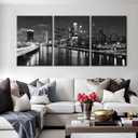 Philadelphia Cityscape Canvas Painting Wall Art Skyline at Night Framed Canvas Art Prints Native American Wall Artwork Pennsylvania, USA Canvas Poster Decorations for The Home, 60" Wx28 H, 20"x28"x3 Panels