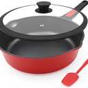 10 Inch Deep Frying Pan with Lid, Non Stick Frying Pans Saute Pan, Nonstick Skillet Cooking Pan Kitchen Pans, Compatible with All Stoves, Detachable Handle, Oven Safe, PFOA Free, Red (4 Qt)