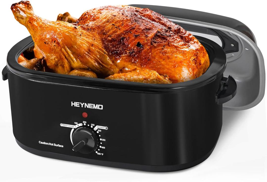 Roaster Oven 28 Quart, Electric Roaster Pan with Visible & Self-Basting Lid, Large Stainless Steel Electric Turkey Roaster Oven Defrost Warm Function, Removable Pan Rack, Fits Turkeys Up to 30LB Black