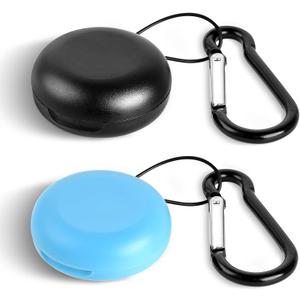 TIESOME 2 Pcs Ear Plug Case, Round ABS Plastic Earplug Holder with Keychain, Mini Storage Container for Travel, Business, Earbuds & Small Items (Black & Blue)