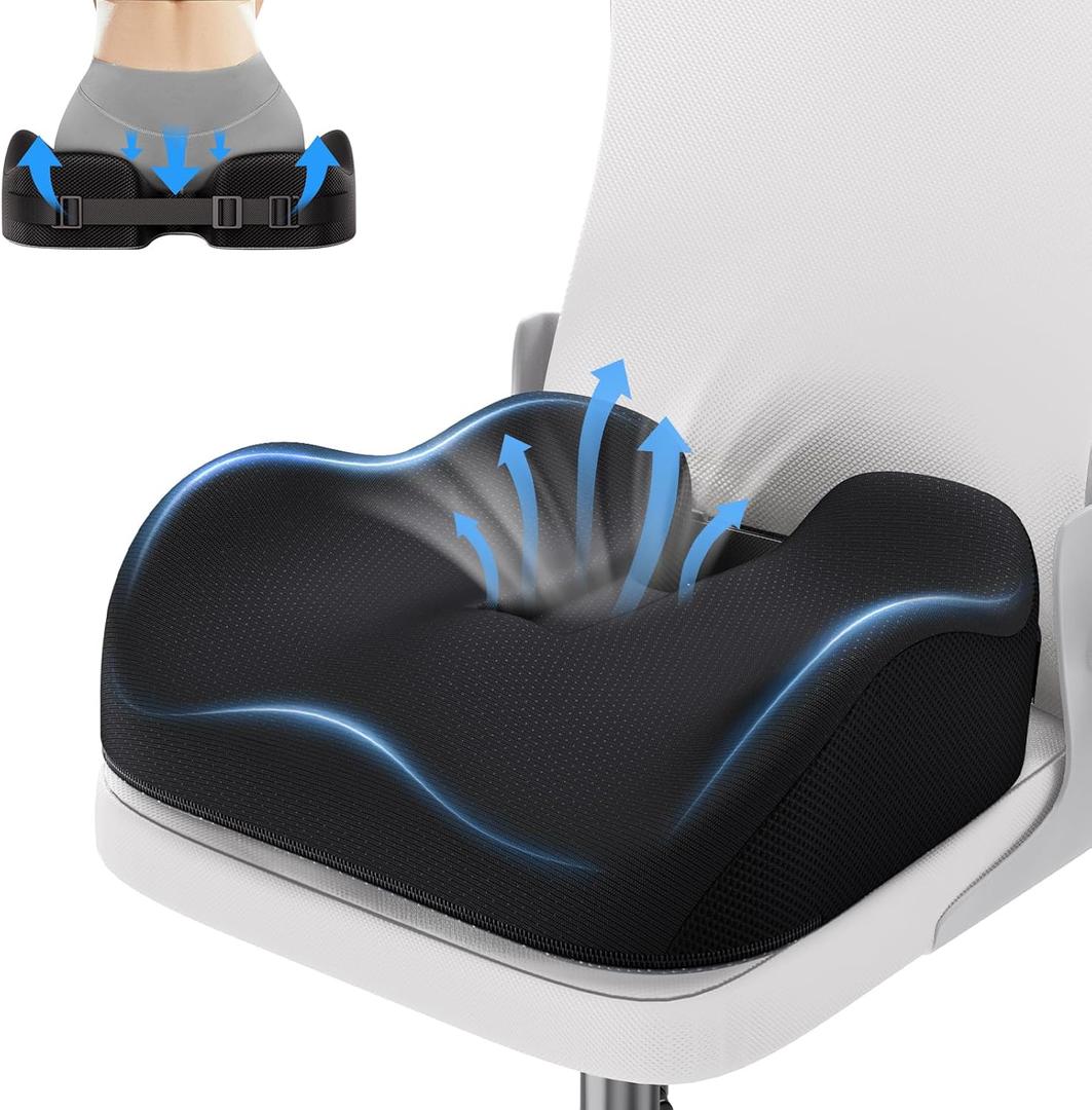 Benazcap X Large Seat Cushions for Sciatica Pain Relief,2024 Upgraded 18"x17"x4.9"Inch Thick Memory Foam Seat Cushions for Office Chairs,Wheelchair Cushion,Tailbone Pain Relief Cushion for Car (Black)