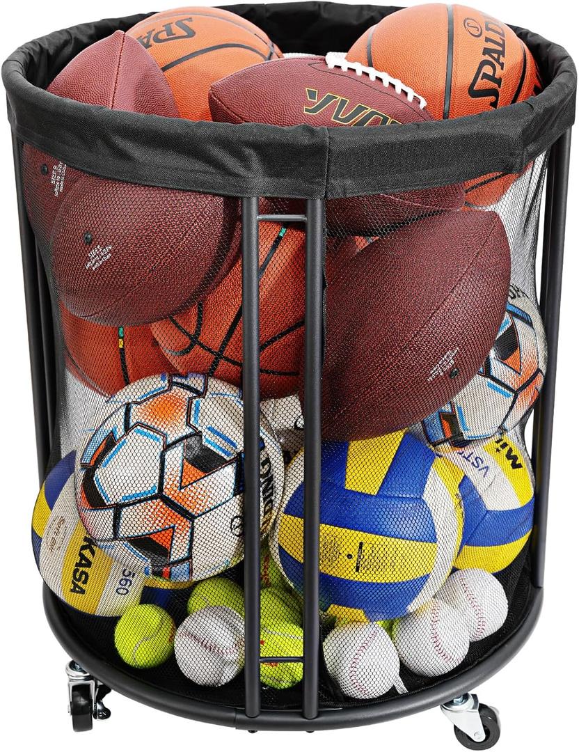 Ball Storage Bin for Garage, Balls Holder for Soccer, Basketball, Ball Cart, Rolling Basketball Rack for Outdoor, Indoor (52.3 U.S. Gals)