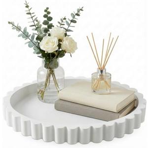 13.5 X9.5'' Decorative Tray for Coffee Tables Wooden Oval Trays Home Decor Coffee Table Tray for Living Room Kitchen Accent Table Counter Modern Decorative Trays Tables Centerpiece(White)