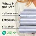 Sky Blue and White Striped Sheets - 1 Flat & 1 Fitted Sheet & 2 Pillowcases w/ Deep Pockets - Comfy, Wrinkle & Fade Free - Soft, Breathable and Cooling - Pinstripe Patterned Bedding - Queen Size
