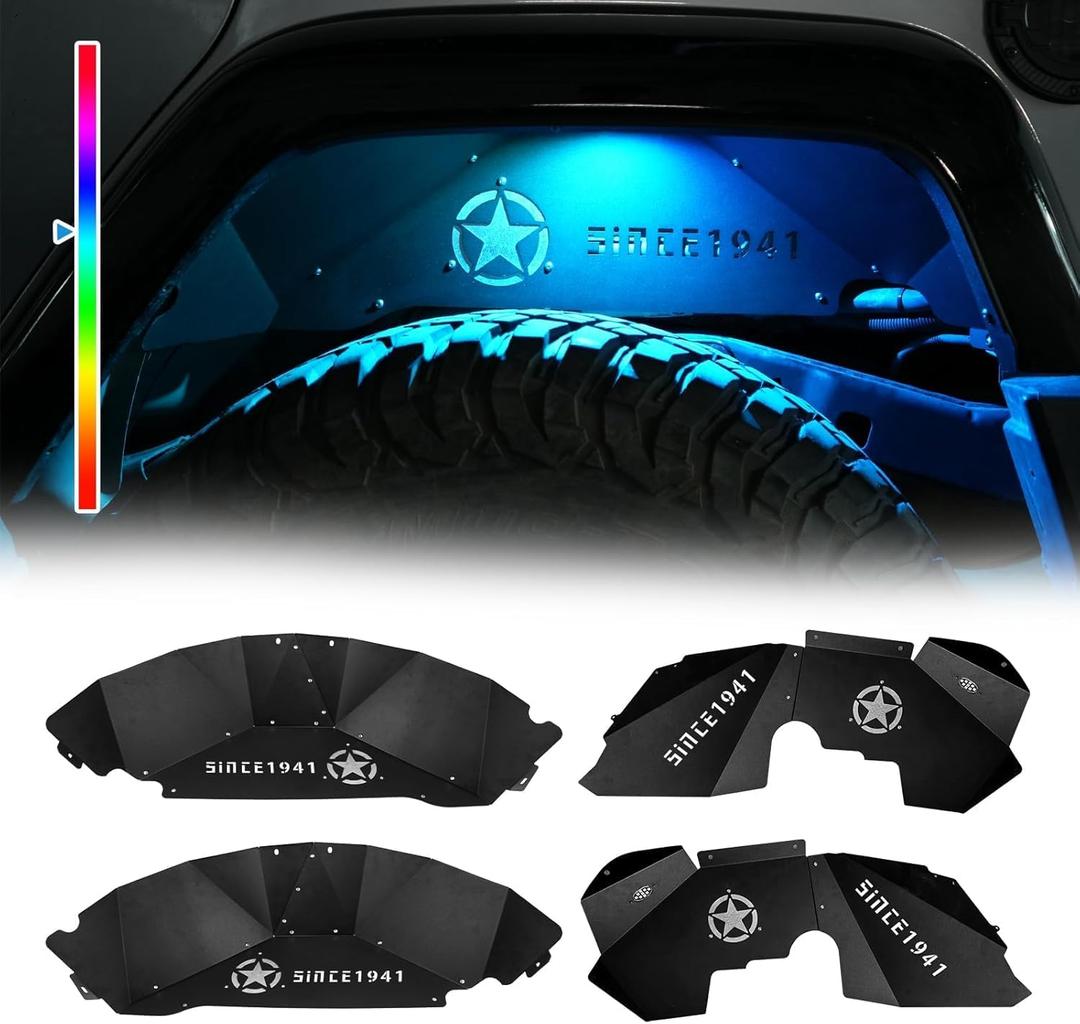 Front & Rear Inner Fender Liners Compatible with 2007-2018 Jeep Wrangler JK & JKU Unlimited, Durable Protection