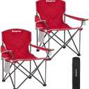 KingCamp 2pack Red Oversized Camping Chair with Cup Holder & 3 Storage Pockets - Heavy-Duty 360lbs Capacity Folding Lawn Chair, Portable Compact Foldable Outdoor Chair for Camping, Fishing, BBQ