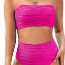 Pink Queen Women High Waisted Bikini Set 2026 Removable Strap Textured Two Piece Swimsuits Bathing Suits (Pink, M)