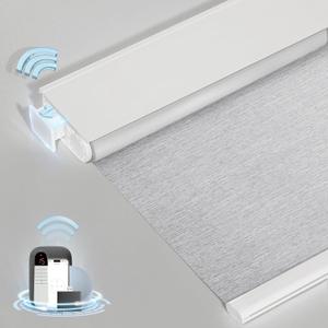 Smart Motorized Blinds with Remote, Cordless No-Drill Automatic Roller Shades, Blackout Electric Blind for Windows, Grey, 46 x 72