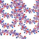 3 Pack 50FT 4th of July Patriotic Tinsel Garland Decoration, Red, White and Blue Tinsel with Star Metallic Glitter Hanging Garland for Memorial Day, Independence Day Indoor and Outdoor Decor