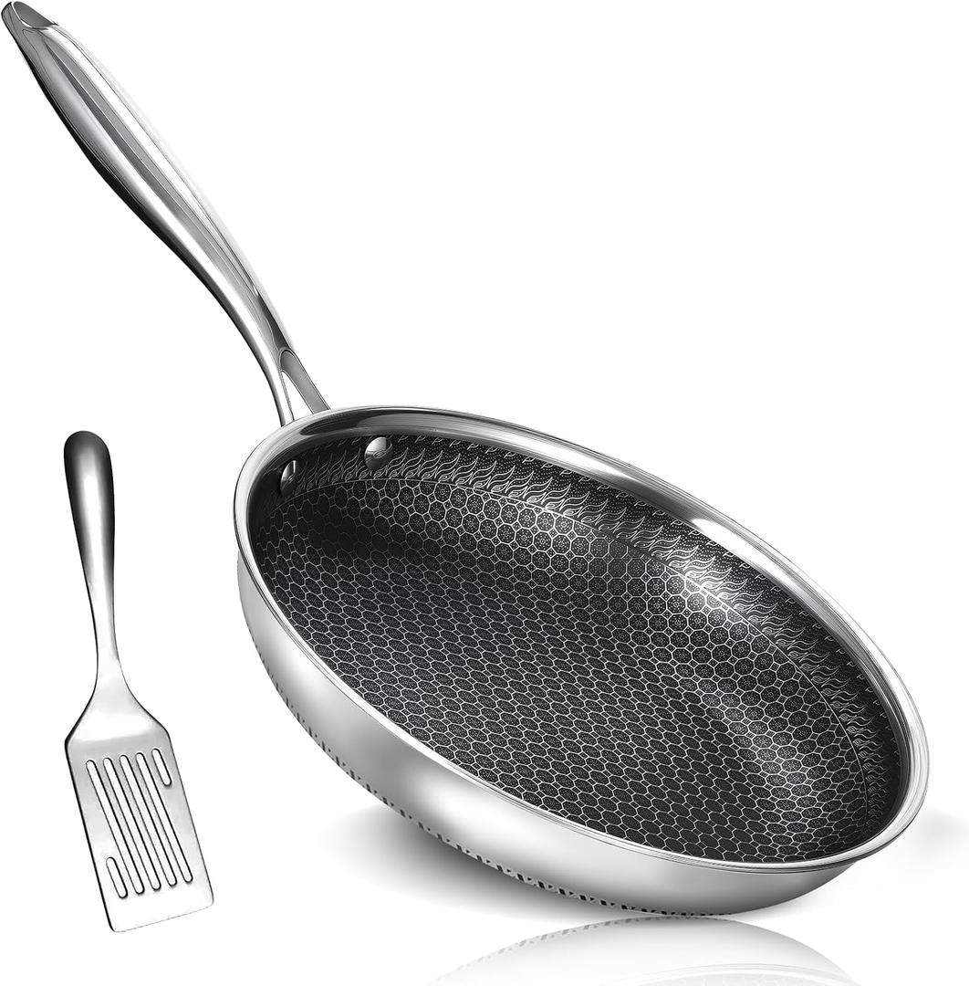 USELUCK 12 Inch Frying Pan,Non Stick Frying Pans,Stainless Steel Skillet,Non-Toxic,PFAS-Free,Suitable for All Cooktops.
