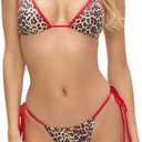 Alyweatry Women Two Piece String Bikini Set Floral Print Halter Side Tie Triangle Thong Swimsuits Bathing Suit (Large, Leopard Print 01)
