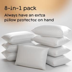 Niagara 8 Pack Standard Pillow Protectors with Zipper, Premium Cotton Sateen Blend Tight Weave Lab Tested Non Noisy Zip Covers Breathable Non Crinky (20x26 Inches)