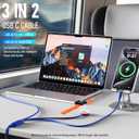 Travel Essentials 3 in 2 Multi Charging Cable 100W USB A/C to Dual USB C/for Apple Watch Charging Cable Silicone Fast Charge Compatible with iPhone 17-15 Series iPad MacBook, Type-C Devices 5FT-Blue