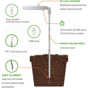 Plant Grow Light,Yadoker LED Growing Light Full Spectrum for Indoor Plants,Height Adjustable, Automatic Timer, 5V Low Safe Voltage,Idea for Small Plant Light (1 Pack, Warm White)