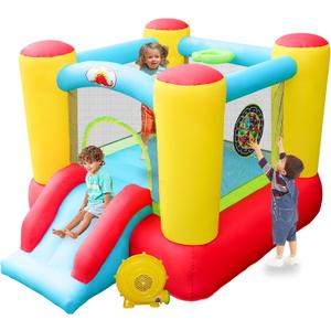 WELLFUNTIME Inflatable Bouncy Castle & Bounce House Slide, Kids Jumping Castle with Blower, 100x77x63 Inch