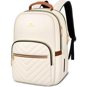 MATEIN Lightweight School Backpack for Women, 15.6 Inch Laptop Backpack | Slim Design, Fashion Teacher Nurse Bag, with Leather Handles, Casual Daypack Perfect, for Work and Commute, Beige