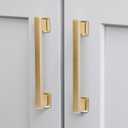 VEHCIL 20 Pack Square Brushed Gold Cabinet Pulls, 5 Inch(128mm) Hole Centers Gold Cabinet Handles Hardware for Kitchen Cupboard Closet Bathroom Dresser Drawer, Solid Zinc Alloy