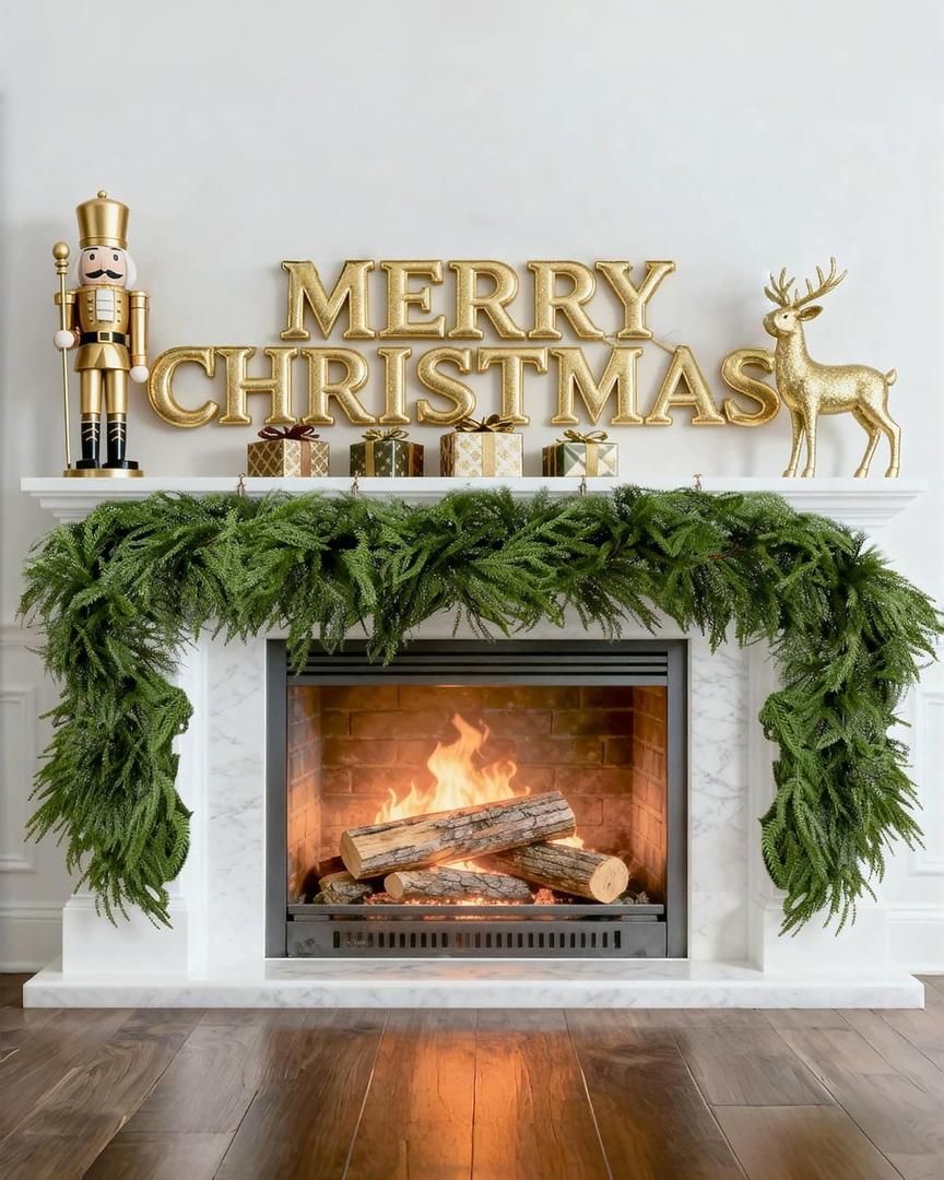 6FT Artificial Christmas Garland, Real Touch Norfolk Pine Greenery Garland, Ultra Full & Lush Unlit Garland for Door, Mantle, Fireplace, Stair, Indoor Outdoor Xmas Decorations