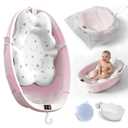 Collapsible Baby Bathtub - Large Baby Bath Tub with Thermometer | Bath Essential Bañera para Bebe Easy Fold Baby Tub | Travel Infant Newborn Toddler Bathtub for Baby Girl Boy 0 to 36 Months (Pink)