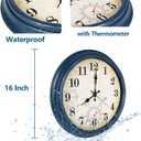 Outdoor Clock Waterproof with Thermometer Wall Clock for Patio Pool Bathroom Kitchen 16 Inch Blue