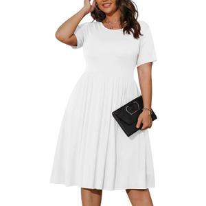 POSESHE Womens Plus Size Summer Dress 2026 Casual Short Sleeve Empire Waist Loose Fit Swing T-Shirt Dress with Pockets, Size: 4X-Large Plus