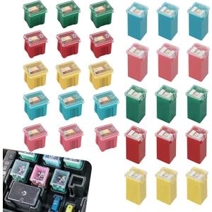30 PCS Car Fuses Assortment Kit, Automotive Combination Low and Tall Box Shaped Fuse Kit, 20-60A Long Short Plug-in Connection Fuse, Universal for Most Cars, Trucks, SUVs (Multicolored)