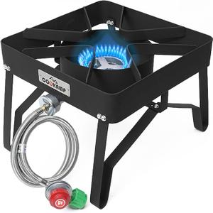 High Pressure Gas Cooker Outdoor Propane Burner with 0-20 PSI Adjustable Regulator and Steel Braided Hose (STEEL) SA1100