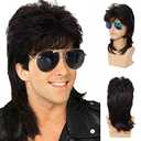 Sallcks Mens Mullet Wigs Black Curly 70s 80s Cosplay Costume Wig Retro Punk Rocker Disco Synthetic Full Wigs
