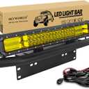 SKYWORLD 20 inch 288W Car Led Light Bar with 12V Wiring Harness Kit, Aluminum License Plate Mounting Bracket Holder for Off Road Truck SUV 4x4, 3000K Yellow Driving Fog Lights