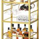 Bar Cart, Serving Cart for Home, Microwave Cart, Drink Cart, Mobile Kitchen Shelf with Rack and Glass Holder, Rolling Beverage Cart for Dining Room, Gold