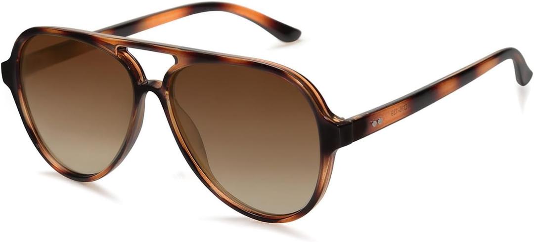 SOJOS Classic Polarized Aviator Sunglasses for Women Men, Retro Trendy Aviators Shades SJ2201 (Amber Brown Tortoise/Brown)
